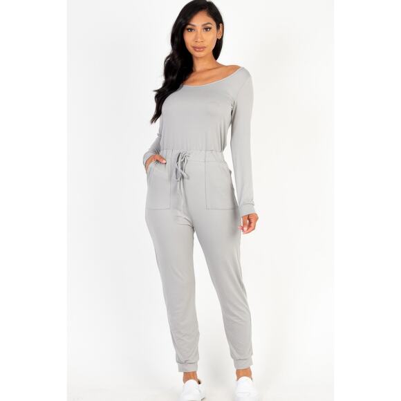 HackleBee | Ultimate Gray Tie Waist Long Sleeve Jumpsuit Size S, M, L - Picture 1 of 6